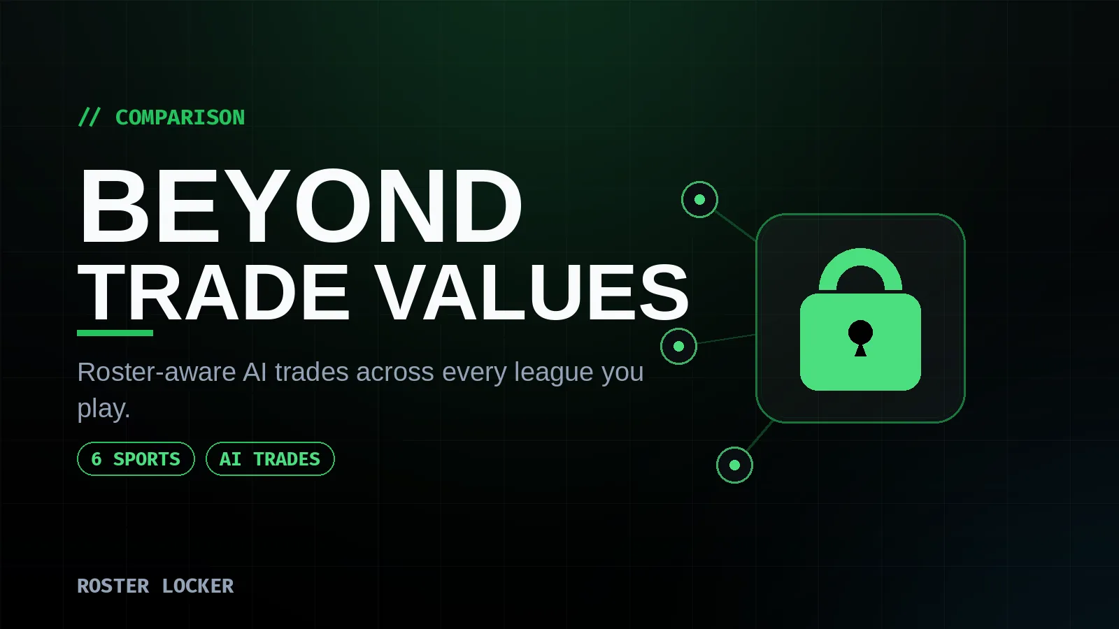 Roster Locker as a multi-sport, AI-driven alternative to KeepTradeCut's crowdsourced dynasty football trade values.